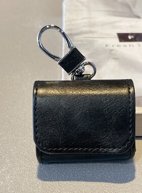 高档黑色皮质适用airpods4代2025款无线蓝牙耳机保护套airpods1235代挂件式苹果airpodspro2防摔新款