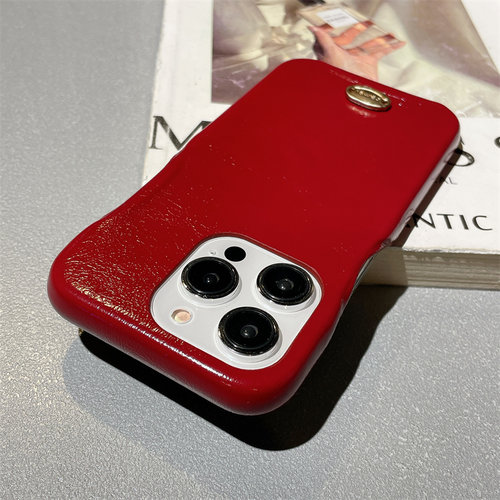 ins风高级感新年红色皮质适用苹果15手机壳iPhone14promax小众13简约12/11红红火火复古酒红大气苹果16promax