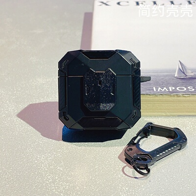 高档黑机甲弹盖锁扣开关适用苹果airpods pro3蓝牙耳机保护套airpods4代带支架airpods pro2磁吸防摔耳机壳新