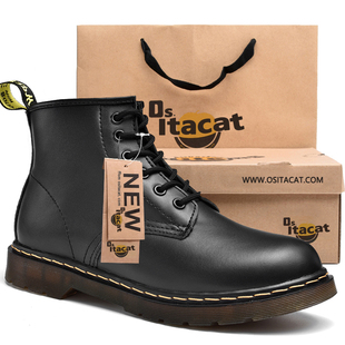 机车靴子 男女短靴子1463棉鞋 OSITA CAT马丁靴高帮6孔系带情侣皮鞋