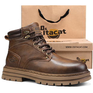 OSITA CAT户外登山马丁靴男款新款秋高帮增高工装英伦风男士鞋子