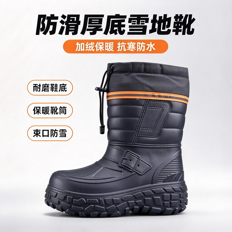 泡沫雨鞋加绒加厚轻便水鞋EVA秋冬男防水靴防滑防冻中筒保暖雨靴