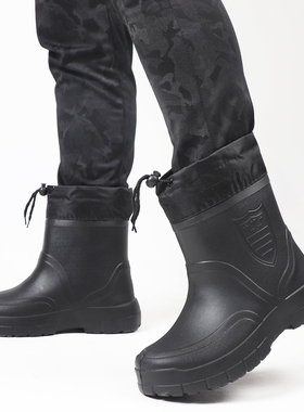 秋冬雨鞋男士加绒白色轻便胶鞋中帮厚底加棉雨靴短筒保暖防水鞋套