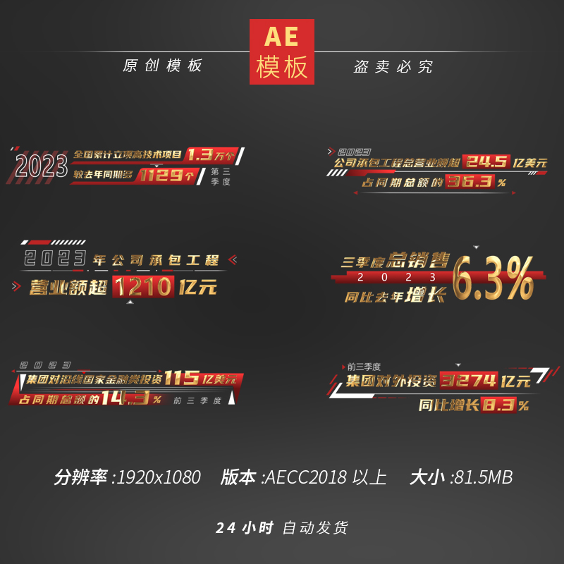 原创金色经济数据字幕条AE模板