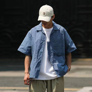 DKSTORE自制夏新款日系街头潮牌短袖衬衫简约工装cityboy情侣衣开