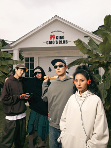 复古美式重磅连帽卫衣女同款秋冬季情侣基础款宽松纯色潮牌外套