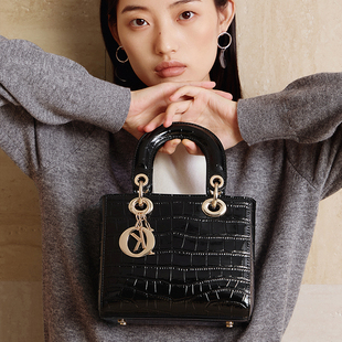 LORANS CARLS真皮戴妃包包女高级感轻奢菱格手提包时尚单肩斜跨包