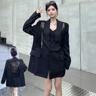 拼接蕾丝西装外套女性感镂空露背设计高级感小众宽松春秋上衣西服