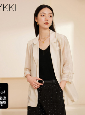 IVYKKI艾维天丝亚麻薄款小西服女2026夏季新款七分袖外搭西装外套