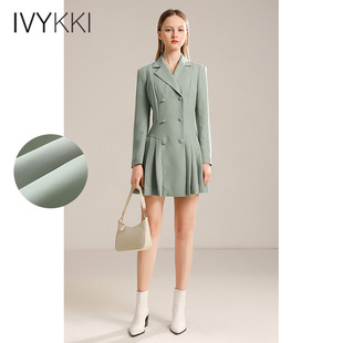 绿色百褶裙西装 式 新款 IVYKKI艾维2021夏季 连衣裙女职业OL显瘦