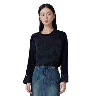 IVYKKI艾维2025秋季新款新中式流苏提花盘口T恤长袖上衣显瘦女士