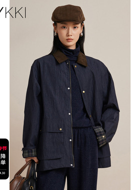IVYKKI艾维时尚外套女百搭翻领拼接灯芯绒夹克上衣2026年春季新款