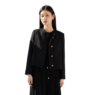 IVYKKI艾维女装春季新款小香风女士外套宽松显瘦休闲百搭黑色上衣