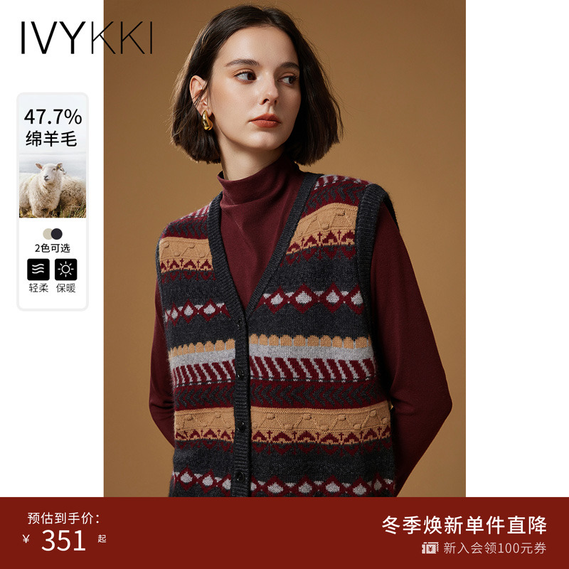 民族风提花浣熊绒针织衫IvyKki