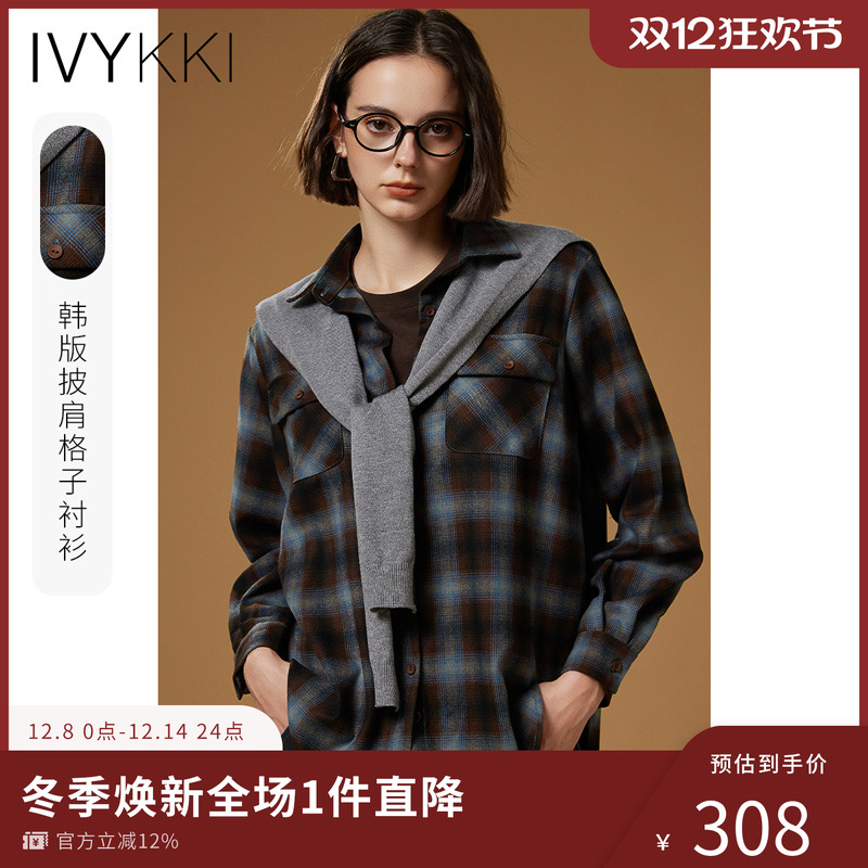 长袖ivykki格子复古宽松