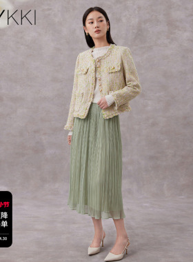 IVYKKI艾维春季新款时尚优雅中长款百褶网纱半身裙显瘦百搭女