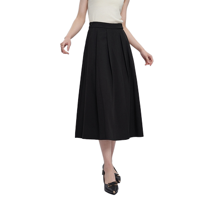 ivykki中长裙A字裙压褶半身裙