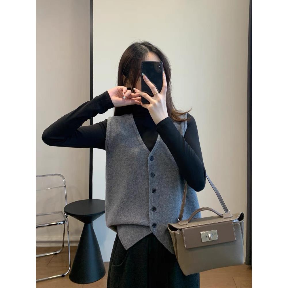 100%纯羊毛V领薄款羊绒开衫马甲