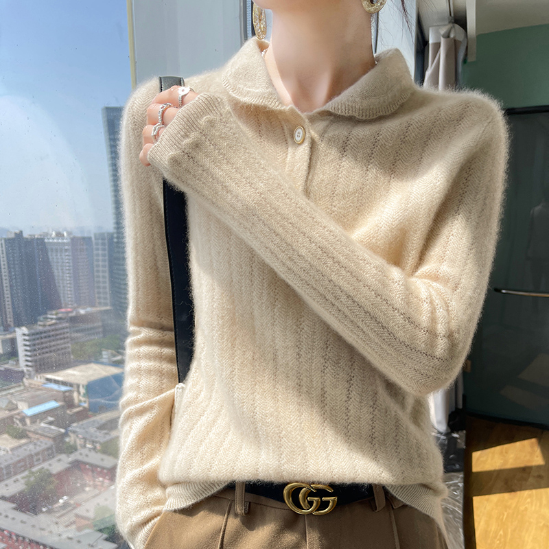 高端羊绒衫100%纯羊毛半开领针织衫毛衣女百搭打底衫内搭时尚上衣