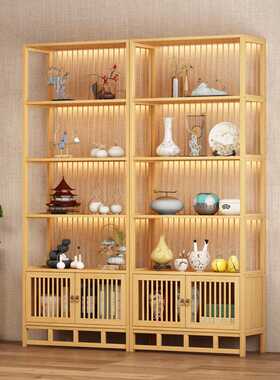 博古架简约现代茶室置物架实木客厅办公室茶壶小型摆件多宝阁茶柜