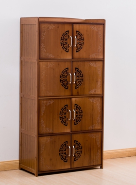 中式餐边柜茶水柜实木竹置物架储物柜客厅碗柜收纳柜简易厨房柜子