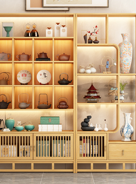 新中式博古架多宝阁置物架办公室茶室氛围布置展示柜隔断陈列架子