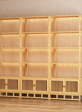 新中式博古架茶叶展示柜普洱茶饼架紫砂壶架实木茶店货架灯陈列柜