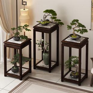 花架子客厅落地式实木花台新中式花盆栽架茶室茶楼布置小型博古架