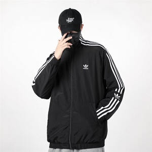 Adidas三叶草男女春秋三条杠经典运动休闲情侣防风立领夹克外套