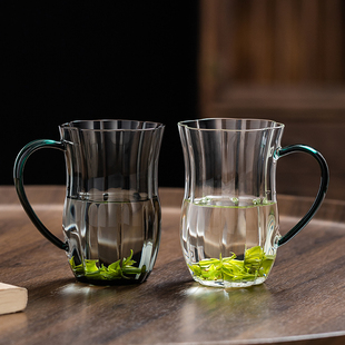 品德坊玻璃水杯绿茶杯家用日式耐热带把高硼硅泡茶杯男女个人水杯