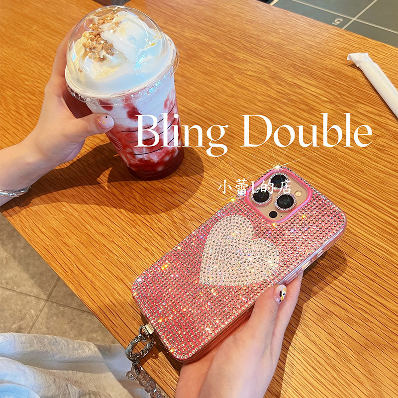 网红爱心满钻水钻手机壳适用苹果16promax15/14/13