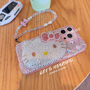 大头樱花粉kitty水钻可爱13满钻16手机壳15pro适用16promax防摔14