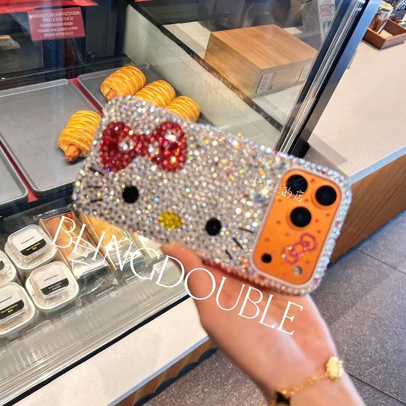 满钻银白高级kitty满钻水钻手机壳16适用苹果17promax华为ins可爱