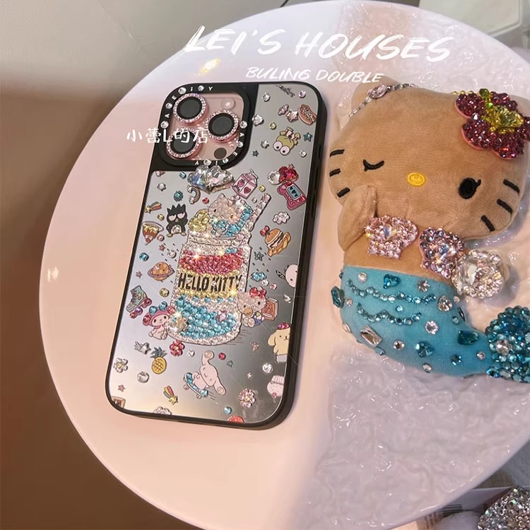 镜面奶瓶kitty多巴胺水钻手机壳适用16promax/15pro华为mate60pro