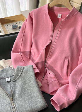 立领卫衣外套女2024新款春秋时尚宽松薄款拉链运动棒球服长袖开衫