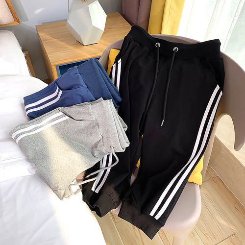 纯棉7分运动裤女夏季薄款休闲女裤2020新款宽松裤子马裤七分中裤