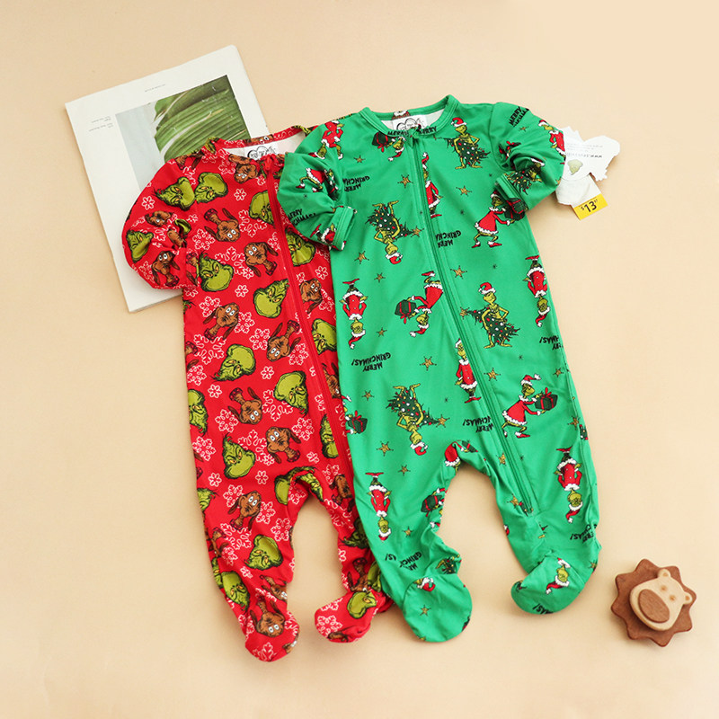 包脚婴儿连体衣春秋季北欧风宝宝圆领长袖爬爬服0-24个月宝宝绒爬