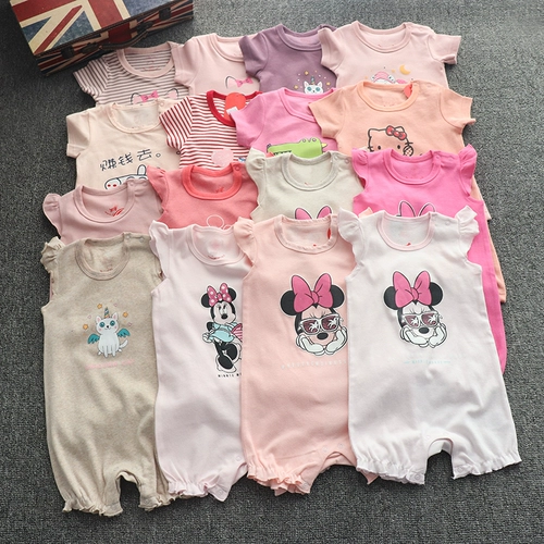 Детское хлопковое боди, летняя одежда для новорожденных, пижама для девочек, короткий рукав, 3-24 мес.