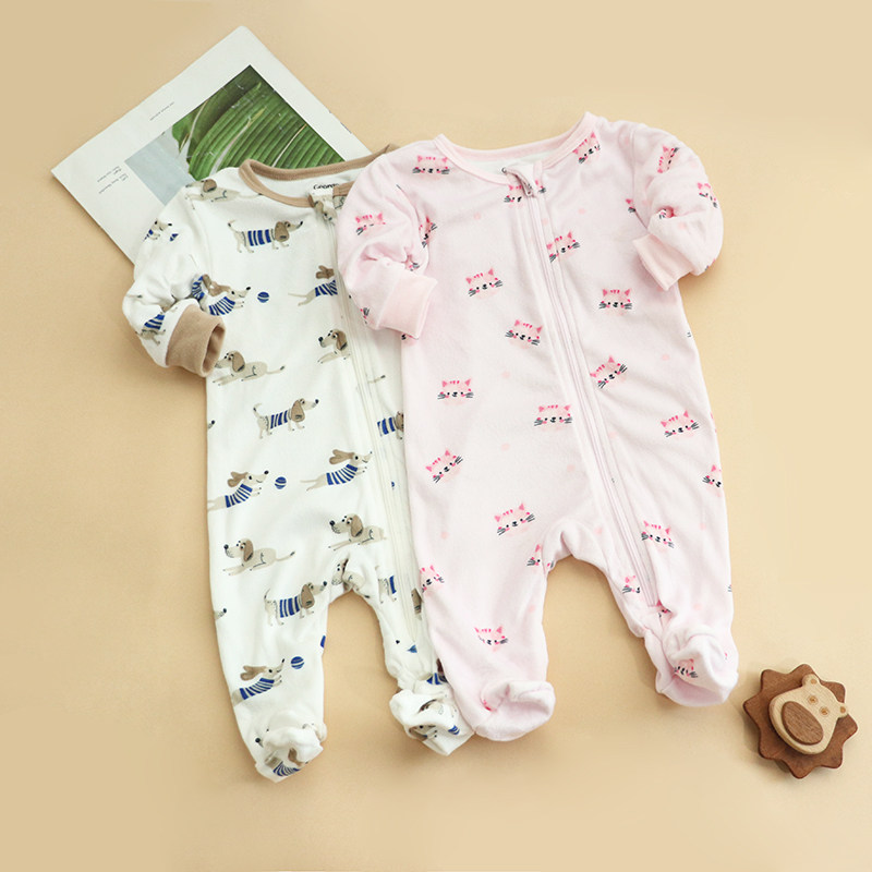 半边绒婴儿连体衣宝宝秋冬衣服爬服家居服保暖外出服贝贝绒包脚