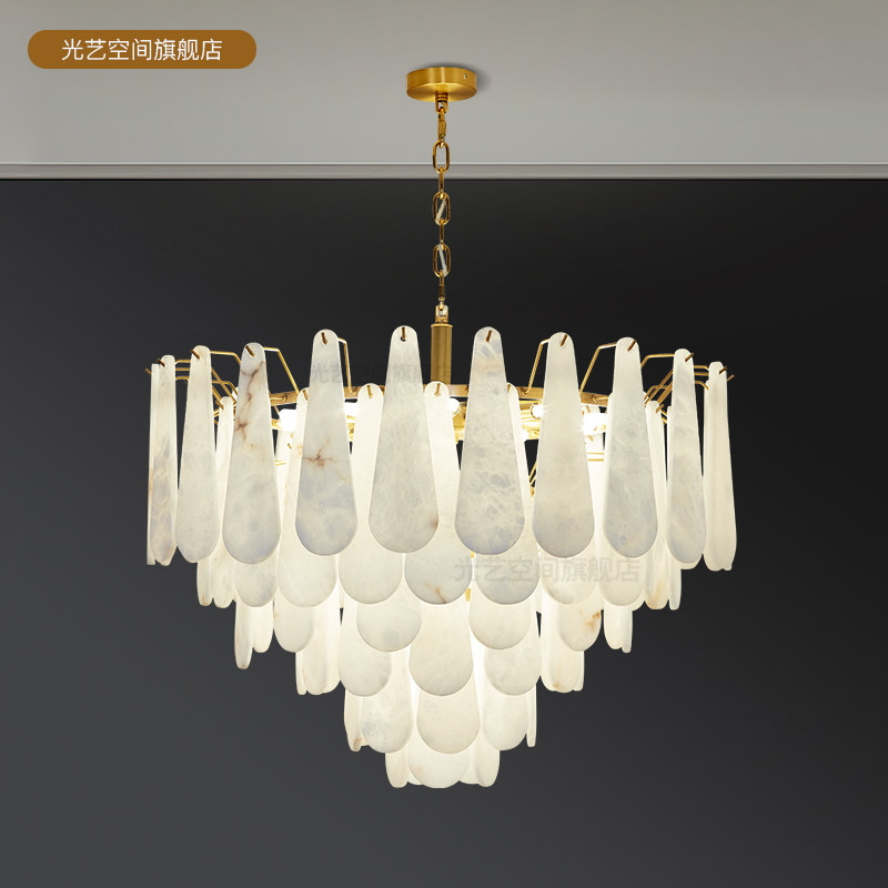 西班牙云石吊灯客厅宅寂风别墅样板间卧室轻奢云石铜吊灯水滴形状