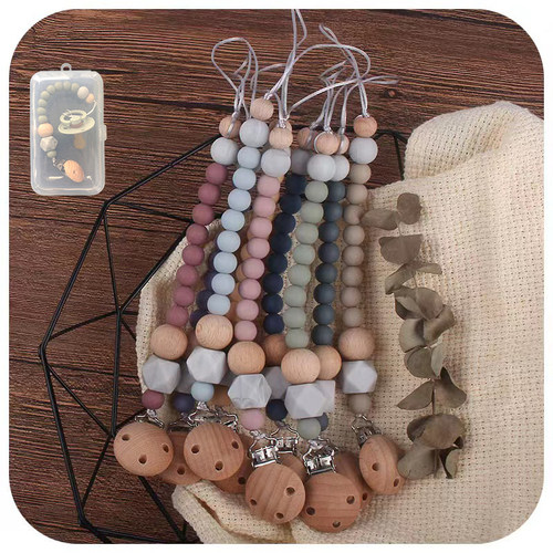 高颜值硅胶榉木防掉链安全可咬