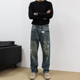 牛仔裤 男士 美式 潮牌泼墨2026新款 高街涂鸦宽松直筒秋冬印花长裤 子