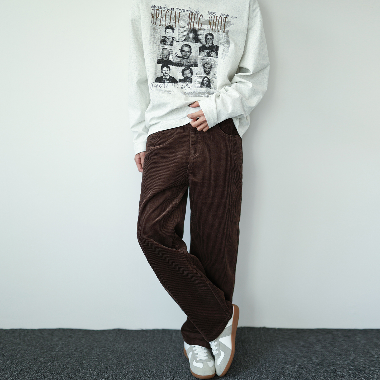 粗条灯芯绒休闲裤男秋冬宽松直筒