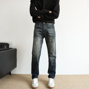 直筒潮牌2026春季 男修身 复古弹力裤 子男士 美式 水洗做旧长裤 牛仔裤
