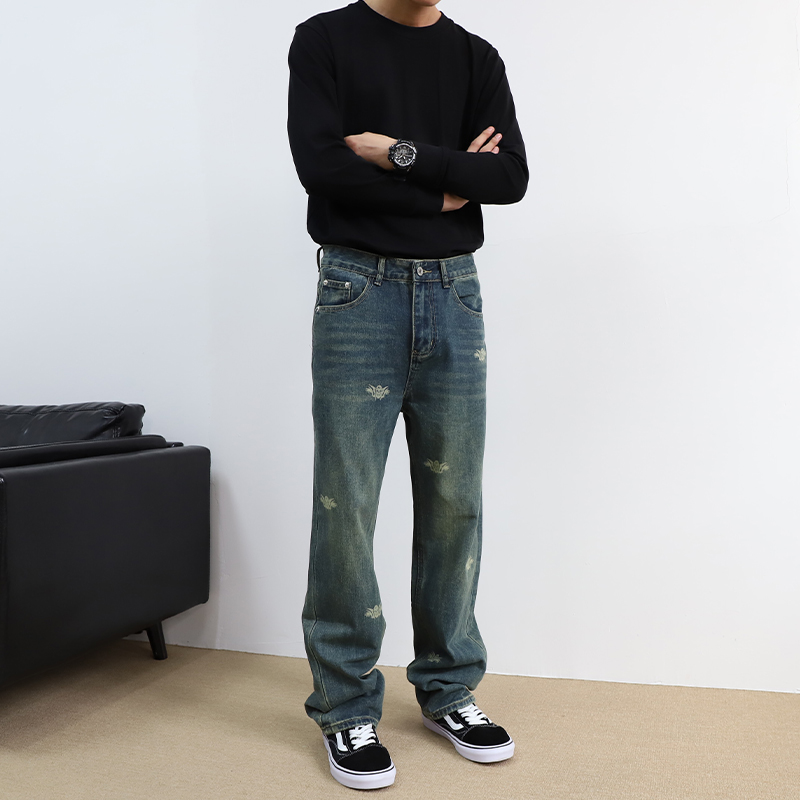 牛仔裤男长裤宽松直筒水洗秋季