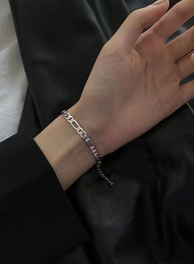 古巴银色手链男潮ins小众设计简