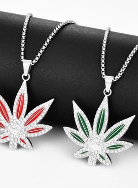 欧美潮流嘻哈摇滚镶钻画油枫叶项