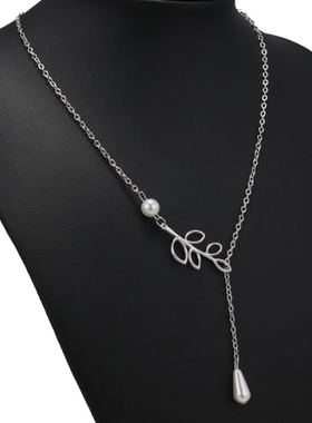 欧美新款风时尚个性树叶仿珍珠水