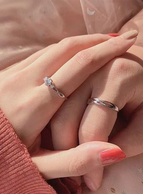 绾青丝情侣戒指男女一对活口爱交