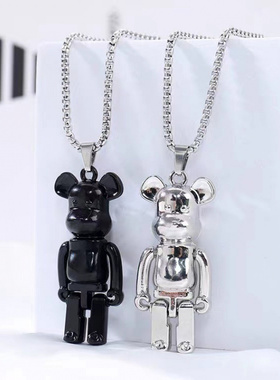 抖音同款四肢可动暴力熊男士项链情侣嘻哈个性长款毛衣链吊坠挂件